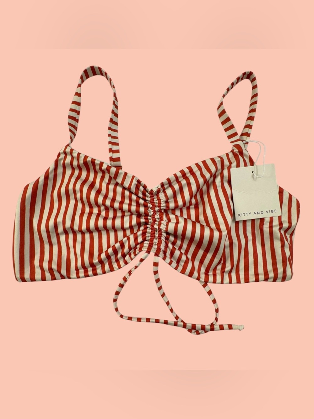 Kitty & Vibe Bikini Ruched Tie Top Tie 1x Lucia Stripe Swim Adjust able